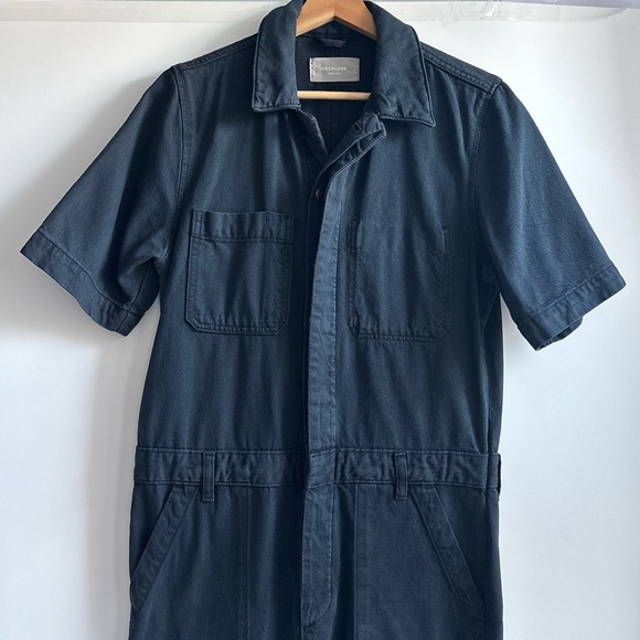 Everlane Jumpsuit Denim The Super Soft Shortsleeve Coverall Jean Navy Dark Wash - Picture 5 of 16